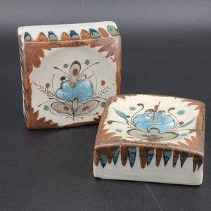 Ken Edwards Tonala Mexico Pottery Square Pillar Candleholder Set of 2